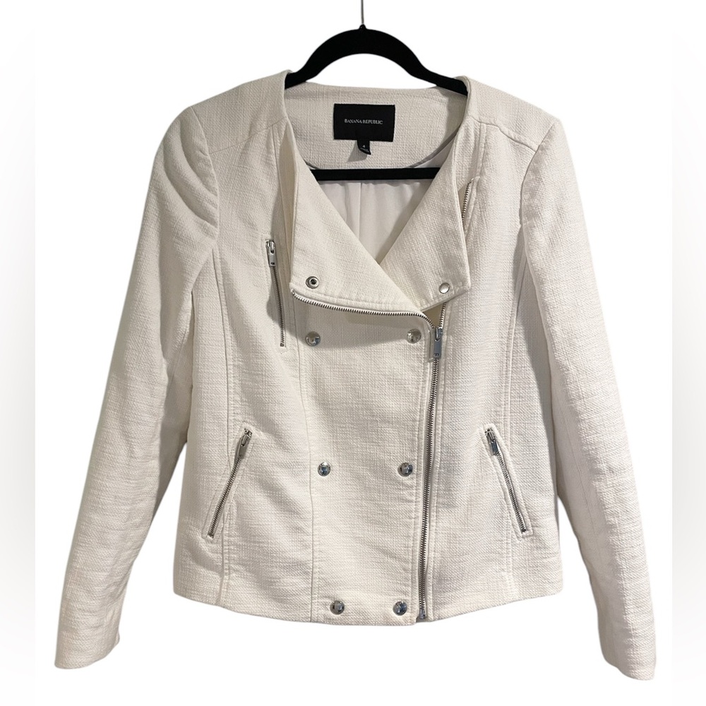 Banana Republic White Textured Moto Blazer